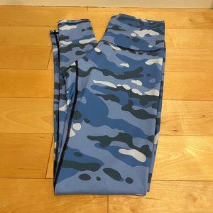 Tree Tribe Blue Camo Leggings, High Waist, Large (Active Wear)